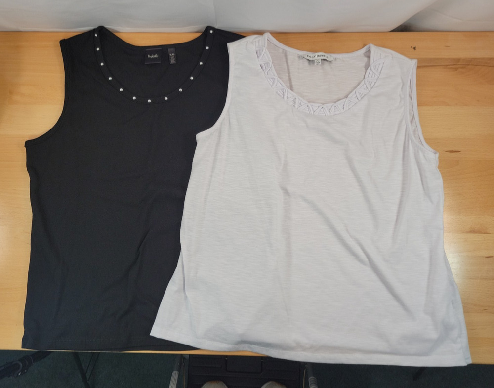 2 Womens Tank Tops Sleeveless Black White Large Petite PL Layering Rafaella